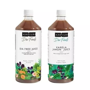 Kapiva Dia Control Комбинированный | Сок Kapiva Karela Jamun 1л, Сок Kapiva Diafree 1л | Смесь с Джамуном, Карелой, Амлой, Гудучи, упаковка из 2 шт.