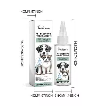 Капли для промывания глаз у собак Yegbong от инфекций и удаления слезных пятен - облегчают симптомы аллергии, инфекции и слезотечение 100ml