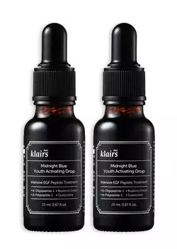 Капли Klairs Midnight Blue Youth Activating Drops 20 мл Набор из 2 сывороток Сыворотка Ампула Гвайазулен Текстура кожи Большая емкость Подарок Подарок Уход за кожей с эффектом старения Тонкий