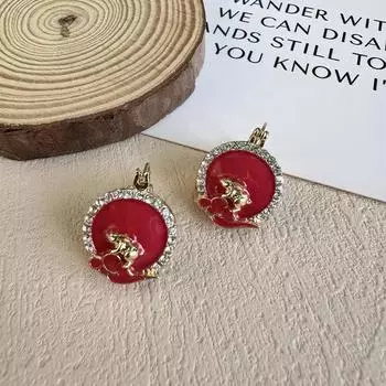 Капли красного масла, серьги Xiangrabbit с золотым краем и бриллиантами, модный и элитный дизайн, универсальный темперамент и элегантные застежки для ушей