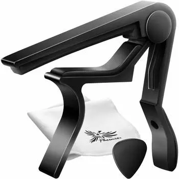 Каподастр для гитары Phoenix One Touch Tast Care Fiber Cloth Teardrop Type Медиатор Безопасный и надежный Гарантия 4 шт. Фолк электроакустический классический черный ЧЕРНЫЙ чёрный