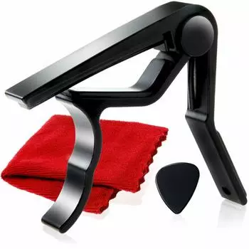 Каподастр для гитары Phoenix One Touch Tast Care Fiber Cloth Teardrop Type Медиатор с гарантией, 4 шт., Folk, электроакустический, черный, ЧЕРНЫЙ [тип GF] чёрный