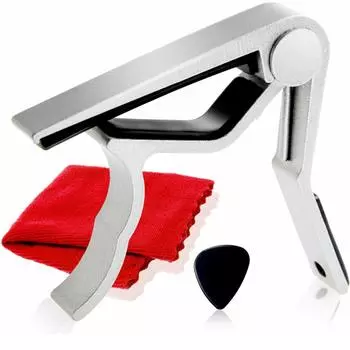 Каподастр для гитары Phoenix One Touch Tast Care Fiber Cloth Teardrop Type Медиатор с гарантией, 4 вилки, электроакустический, серебристый, СЕРЕБРЯНЫЙ [тип GF] серебряный