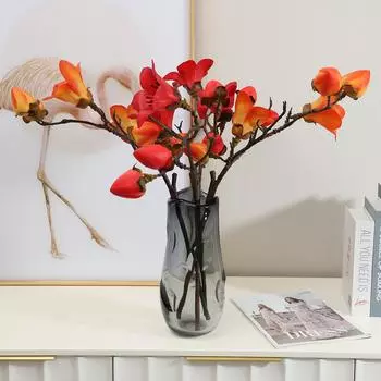 Капок Имитация Цветов Свадьба Китайский Дом Украшение Гостиной Искусственные Цветы Украшения Украшения Приземление Цветочное Искусство 68cm оранжевый