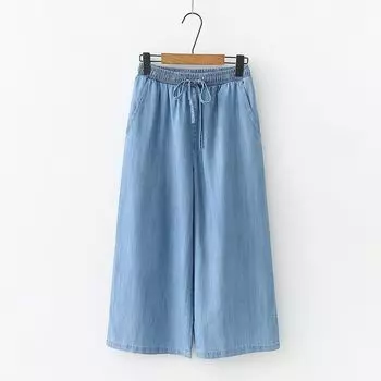 Капри, широкие джинсы, летние мешковатые джинсовые брюки с эластичной резинкой на талии, тонкие брюки, повседневные женские прямые брюки S темно-синий