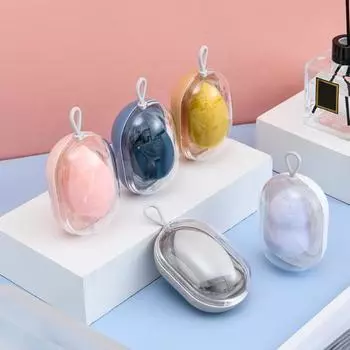 Капсульная пуховка, маленькая пыленепроницаемая космическая форма, большая прозрачная крышка, косметическая губка для путешествий белый