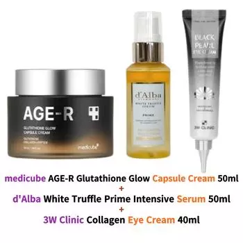 Капсульные кремы medicube AGE-R Glutathione Glow 50 мл + сыворотка d Alba White Truffle Prime Intensive 50 мл + коллагеновый крем для кожи вокруг глаз [3W Clinic] 40 мл