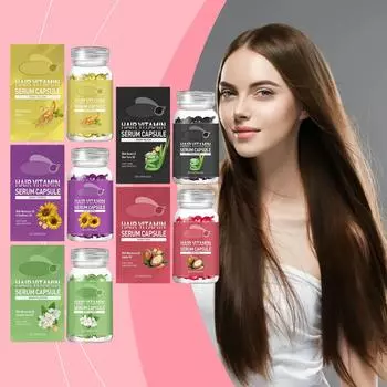 Капсулы для волос 30 шт. Капсулы для волос Сыворотка для вьющихся и поврежденных волос, кератиновый уход за волосами Уход за волосами, капсулы с маслом для волос для мужчин и женщин 30 мл One Size жёлтый