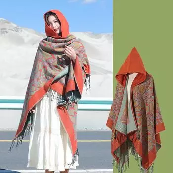 Капюшон с кисточками и большой шалью, женский зимний теплый шарф, весна и осень, накидка на все времена года с кондиционером для комнаты 130*150CM красный