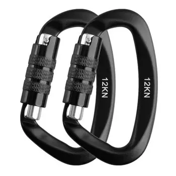 Карабин TRIWONDER для скалолазания 12 кН, карабин с D-образным кольцом, легкий, небольшой, алюминиевый, для гамака, для кемпинга, для отдыха на природе, для багажа, поводок для собак (2 черных)