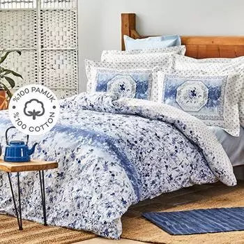 Karaca Home Amelia Blue 100% Хлопок Двойной льняной пододеяльник Комплект