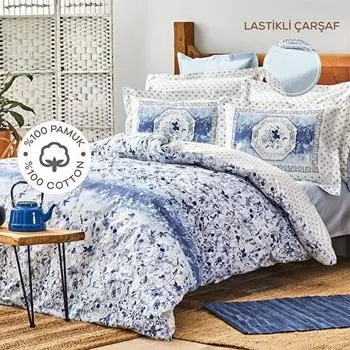 Karaca Home Amelia Blue 100% хлопок одинарная эластичная простыня пододеяльник комплект