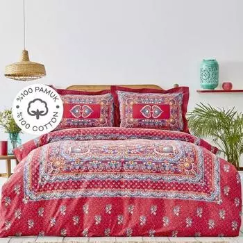 Karaca Home Axis Panel Red 100% Хлопок Двойной пододеяльник Комплект