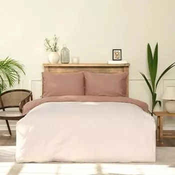 Karaca Home Basic Бежево-Коричневый Двусторонний Двойной Комплект Пододеяльников