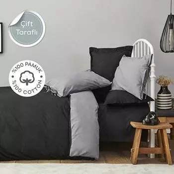 Karaca Home Basic Черный Темно-Серый 100% Хлопок Двусторонний Одинарный Комплект пододеяльников