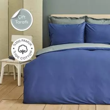 Karaca Home Basic Grey Indigo 100% Хлопок Двусторонний Двойной Комплект пододеяльников