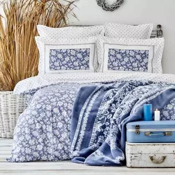 Karaca Home Celerina Blue 100% Хлопок Двойной пододеяльник Комплект пододеяльников