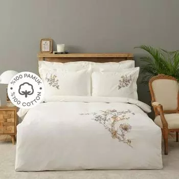 Karaca Home Donna Белый комплект пододеяльников из 100% хлопка с двойной вышивкой