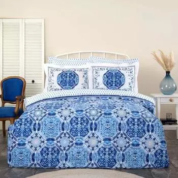 Karaca Home Idella Blue Cotton Double Duvet Cover Set