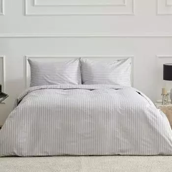 Karaca Home Josef Серый атласный комплект в полоску с двойным пододеяльником