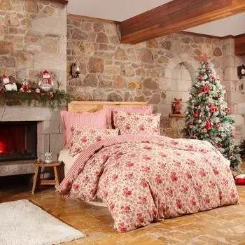 Karaca Home Luis Red 100% хлопок фланелевый двойной пододеяльник набор