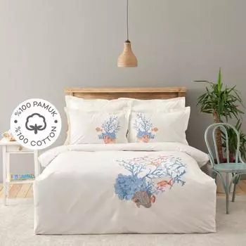 Karaca Home Рубиново-белый комплект пододеяльников из 100% хлопка с двойной вышивкой