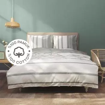 Karaca Home Vetro Khaki Double Yarn Dyed Duvet Cover Set
