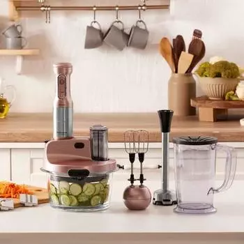 Karaca Mastermaid Prosteel Стеклянный кухонный комбайн Длинные ножки блендера 6 лезвий 2500 Вт Розовое золото