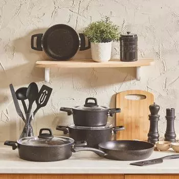 Karaca Набор посуды из 13 предметов, биогранит, цвет черно- золотой