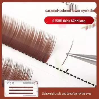 Карамельно-темно-коричневые 0,15 одинарные плоские наращенные ресницы - Супермягкие, с двойными кончиками, выглядят естественно. 6mm