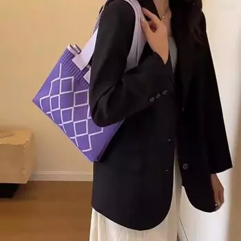 Карамельный цвет вязаная сумка для мобильного телефона ромбический дизайн тканая маленькая сумка-шоппер сумка через плечо для женщин 29x7x23cm бежевый