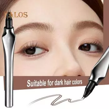 Карандаш для бровей 0,5 мл, 2 микровилочных аппликатора, водостойкий, натуральный, долговечный, не размазывающийся, двухзубчатый жидкий карандаш для контурирования бровей Straight peen коричневый/серый
