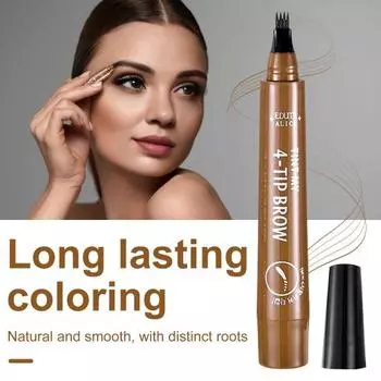Карандаш для бровей 2,5 г, 4 микро-вилки, аппликатор, водонепроницаемый, натуральный, долговечный, устойчивый к размазыванию, жидкая ручка для микроблейдинга для бровей, контурная ручка для женщин и девочек темно-коричневого