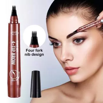 Карандаш для бровей 2,5 г, 4 микро-вилки, аппликатор, водонепроницаемый, натуральный, долговечный, устойчивый к размазыванию, жидкая ручка для микроблейдинга для бровей, контурная ручка для женщин и девочек чёрный