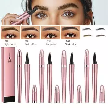 Карандаш для бровей с четырьмя головками, водостойкий и удобный карандаш для бровей Wild, жидкий карандаш для бровей для женщин и девочек, ежедневные свидания, 1 мл One Size чёрный