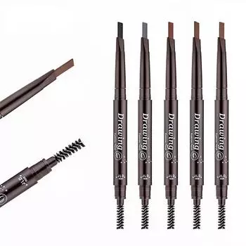 Карандаш для бровей с двойной головкой, водонепроницаемый, против пота, не вызывает головокружения, с кисточкой, карандаш для бровей, треугольная головка, автоматический вращающийся карандаш для бровей двойного назначения