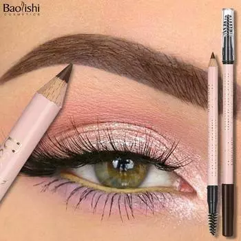 Карандаш для бровей с головкой-кисточкой 2 в 1 Карандаш для бровей Водостойкий и устойчивый к поту Стойкий четырехцветный карандаш для бровей чёрный