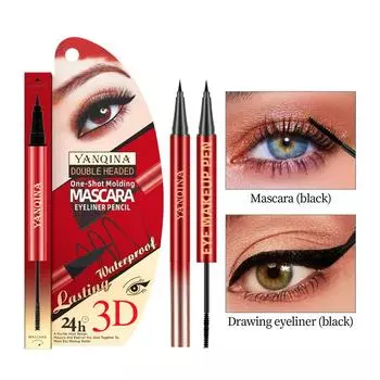 Карандаш для подводки глаз и тушь 2-в-1 с быстросохнущим, водостойким, стойким, подкручивающим и удлиняющим эффектом