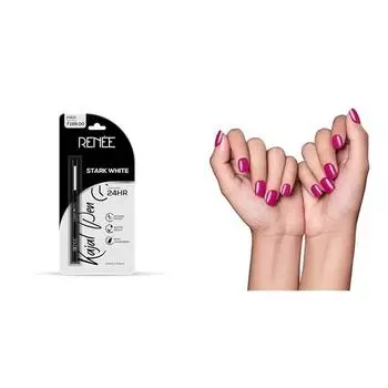 Карандаш-каял RENEE с точилкой - Stark White 0,35 г, стойкий карандаш-кохл на 24 часа, матовый | Набор из 24 многоразовых искусственных ногтей | Легкий