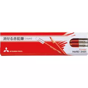 Карандаш Mitsubishi Pencil стираемый красный 2451 с резинкой 1 дюжина K2451