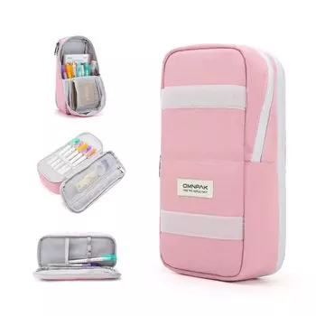 Карандаш Omnpak, большой, простой, вмещает много места для хранения, для начальной школы, средней школы, старшей школы, колледжа, сумка Fude, вертикальный, емкость, чехол, розовый