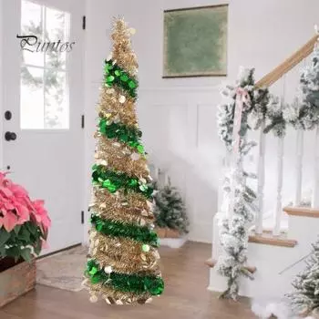 Карандаш Рождественская елка блестки складная тонкая рождественская елка многоразовый карандаш мишура рождественская елка для небольших помещений домашний офис магазины разноцветный