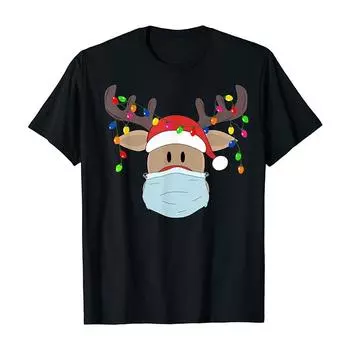 Карантин 2020 Рождественская футболка Санта Мужская Женская Рождественская Маска Локдаун Футболка Топ Green,L