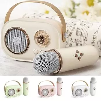 Караоке-колонка, многофункциональный музыкальный плеер с беспроводными микрофонами, перезаряжаемый портативный динамик с поддержкой Bluetooth жёлтый