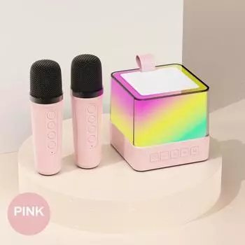 Караоке-машина для детей и взрослых, BT-колонка для пения с 2 беспроводными микрофонами и светодиодной подсветкой, портативная чёрный
