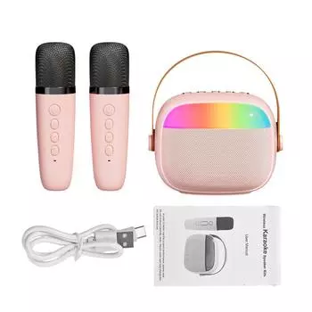 Караоке-машина, мини-беспроводной микрофон и динамик, набор из 2 микрофонов, подарки на день рождения розовый