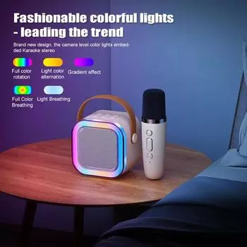 Караоке-машина с 2 беспроводными микрофонами для детей и взрослых, портативный динамик BT с низкими/высокими частотами розовый