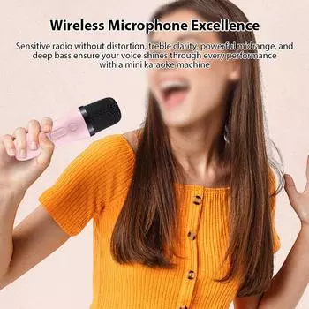 Караоке-машина с 2 беспроводными микрофонами, микрофоном BT и динамиком, комплект KTV с подсветкой RGB розовый