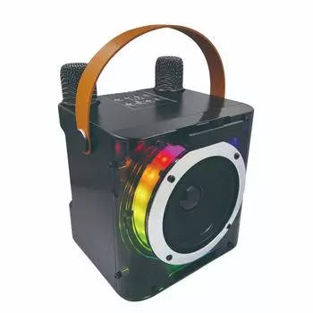 Караоке-машина с 2 беспроводными микрофонами, микрофоном BT и динамиком, комплект KTV с подсветкой RGB чёрный