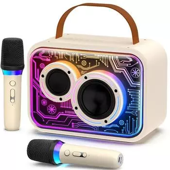 Караоке-машина с 2 беспроводными микрофонами, стильная беспроводная система караоке-микрофонов с подсветкой для взрослых и детей белый